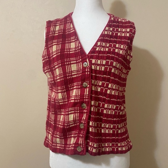 Vintage Sweater Vest 70's 80s 90s Red Plaid The Limited women’s size medium - Picture 1 of 8